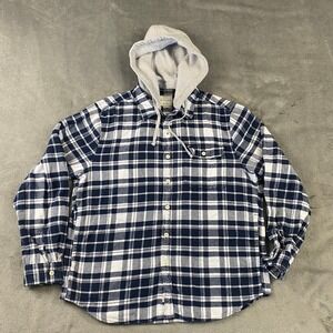 American Eagle Flannel Removable Hoodie Mens XL Blue Plaid Super Soft Shacket